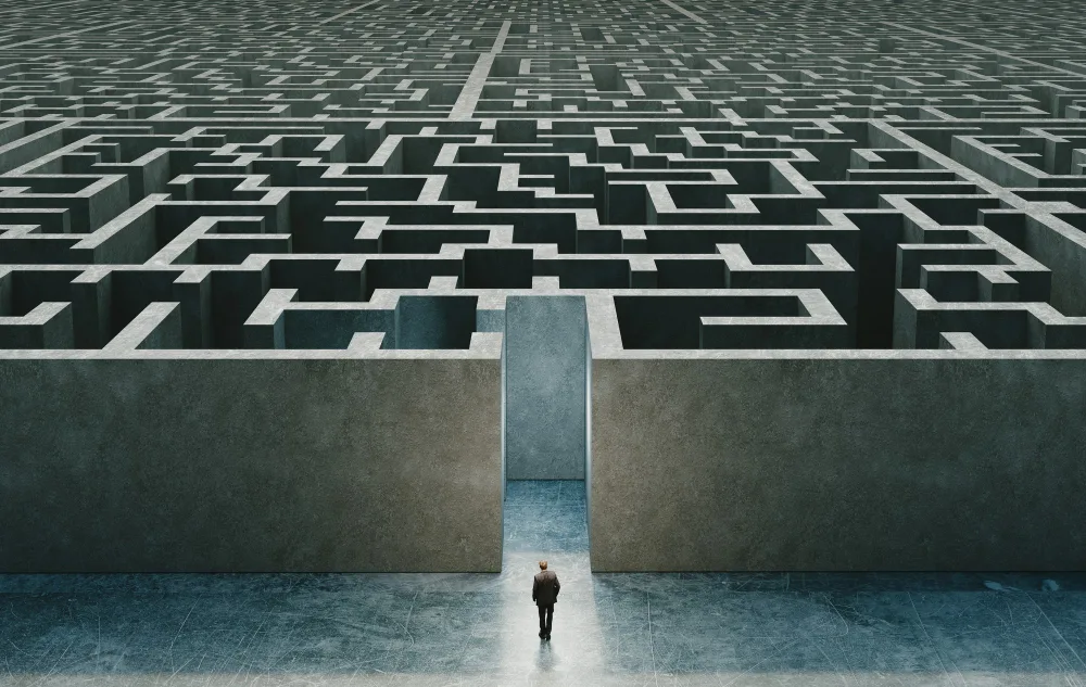 Product Owner Standing In Front Of Entrance Of 3D Maze Jpg